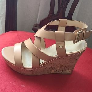 Tan guess cork platform sandals